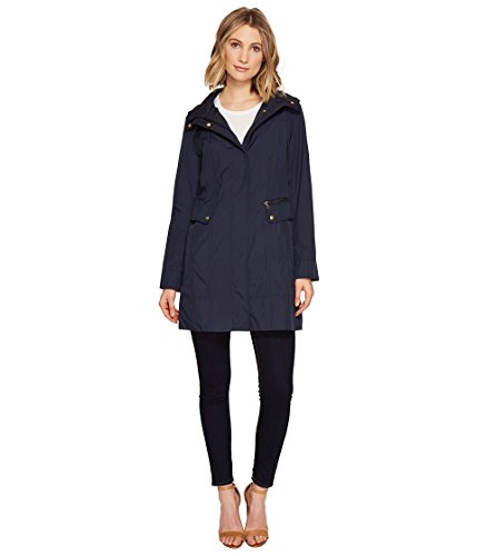 Cole Haan Damen Verstaubare Regenjacke mit Kapuze und Schleife Regenmantel, Indigo, M von Cole Haan