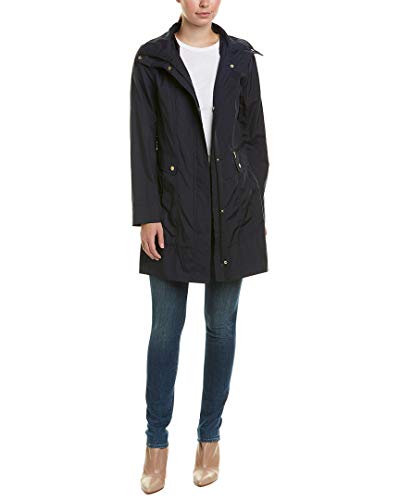 Cole Haan Damen Verstaubare Regenjacke mit Kapuze und Schleife Regenmantel, Indigo, M von Cole Haan