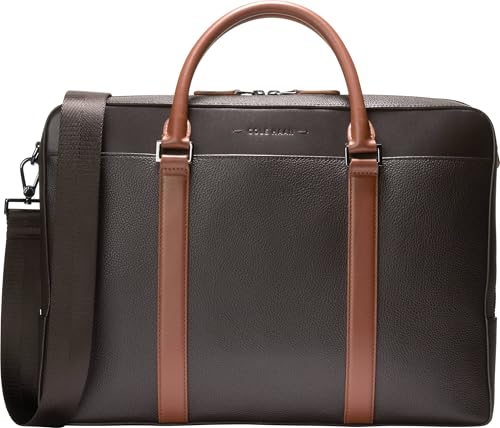 Cole Haan Herren Bag-Triboro Leather Briefcase Taschen mit Tragegriff Oben, Dark Chocolate/New British Tan von Cole Haan