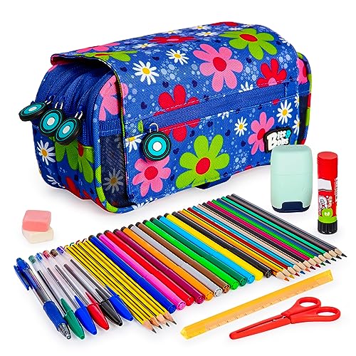 ColePack Design - Set aus Dreifach-Schulmappe mit 3 Reißverschlüssen und Schulbedarf der Top-Marken Enthalten (BB_Garden) von ColePack