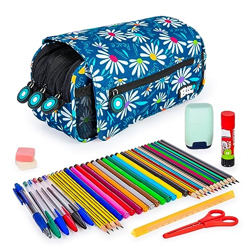 ColePack Design - Set aus Dreifach-Schulmappe mit 3 Reißverschlüssen und Schulbedarf der Top-Marken Enthalten (BB_Smile) von ColePack