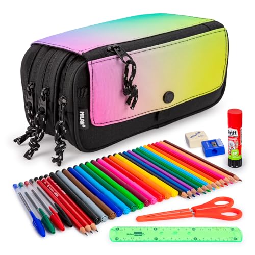 Colepack Eco Sunset Federmäppchen mit 3 Reißverschlüssen und Schulmaterial erster Marken im Lieferumfang enthalten von ColePack