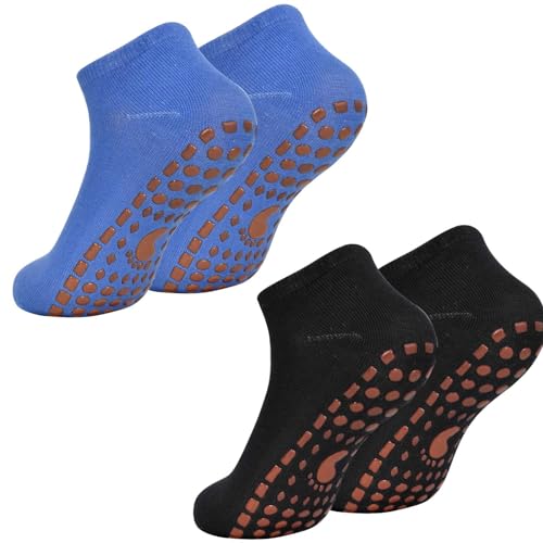 Colexy Anti-Rutsch-Socken 2Pcs Rutschsocken Für Erwachsene Yoga Socken Rutschfest Anti Rutsch Socken Fussball Herren Sneaker Socken Herren 37-42 Anti Rutsch Kurz Antirutsch Sportsocken (Schwarz+Blau) von Colexy