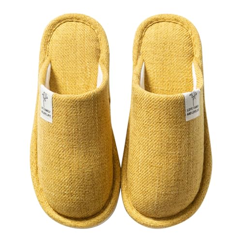 Colexy Hausschuhe Winter Leinenhausschuhe atmungsaktiv Gästehausschuhe, drinnen Slippers Rutschfeste für Damen Herren zu Hause Hotel (Gelb,36-37) von Colexy