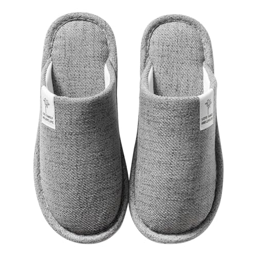 Colexy Hausschuhe Winter Leinenhausschuhe atmungsaktiv Gästehausschuhe, drinnen Slippers Rutschfeste für Damen Herren zu Hause Hotel (Grau,40-41) von Colexy