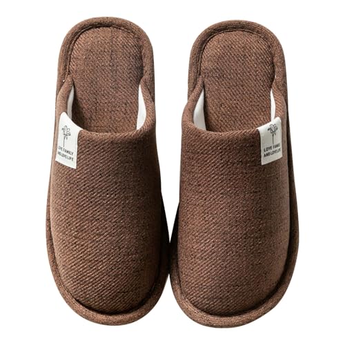 Colexy Hausschuhe Winter Leinenhausschuhe atmungsaktiv Gästehausschuhe, drinnen Slippers Rutschfeste für Damen Herren zu Hause Hotel (Kaffee,42-43) von Colexy