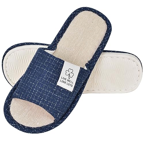 Hausschuhe Sommer Leinenhausschuhe atmungsaktiv Gästehausschuhe, drinnen Slippers Rutschfeste für Damen Herren zu Hause Hotel (Blau, adult, numeric_40, numeric, eu_footwear_size_system, medium) von Colexy