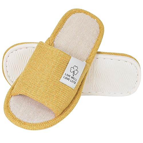 Hausschuhe Sommer Leinenhausschuhe atmungsaktiv Gästehausschuhe, drinnen Slippers Rutschfeste für Damen Herren zu Hause Hotel (Gelb, adult, numeric_36, numeric, eu_footwear_size_system, medium) von Colexy