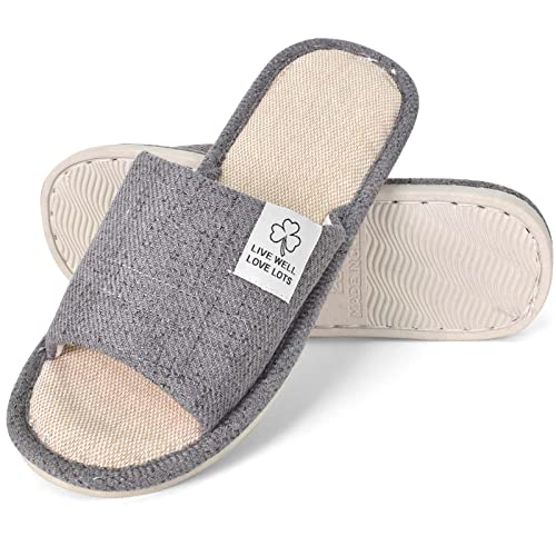 Hausschuhe Sommer Leinenhausschuhe atmungsaktiv Gästehausschuhe, drinnen Slippers Rutschfeste für Damen Herren zu Hause Hotel (Grau, adult, numeric_42, numeric, eu_footwear_size_system, medium) von Colexy