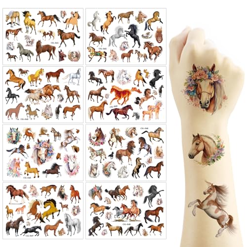 Temporäre Tattoos Kinder 8 Blätter Tattoo Kinder Pferde Tattoo Kinder Hautfreundlich Temporäre Tattoos Kinder Tiere Pferde Tattoos Tiere Tattoos Für Mädchen y Jungen, Hochwertige Und Langlebige von Colexy