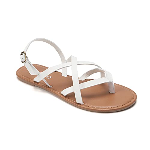 Colgo Damen Sommer Riemchen Flache Sandalen Verstellbare Casual Fisherman Sandale mit Open Toe Slingback Gladiator Sandalen, Weiss/opulenter Garten, 40.5 EU von Colgo