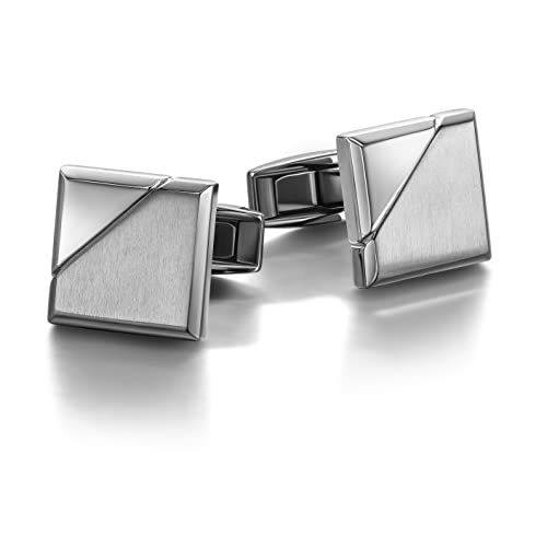 Colibri Equinox Cufflinks Manschettenknöpfe für Männer - Satinierte Stahlfläche mit polierter Stahlecke - Designer Manschettenknöpfe für Männer mit drehbarem Walschwanzverschluss - Geschenkbox von Colibri