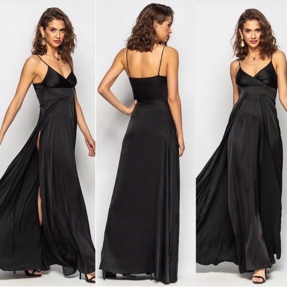 Schwarzes Seidenkleid. Tolles Kleid, Cocktailkleid, Promkleid, Senf Maxi Brautjungfernkleid, Maxikleid von ColibriCoSt