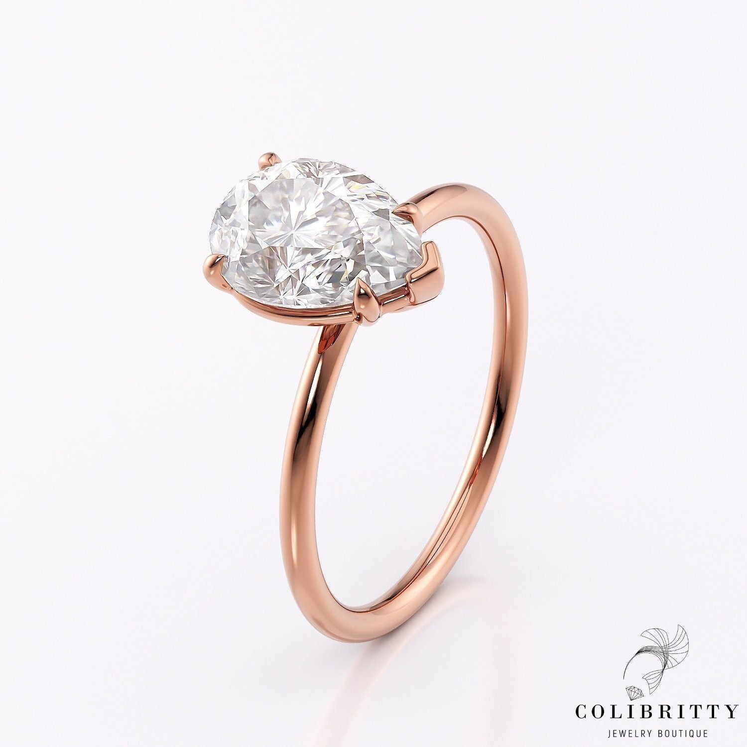 14K Roségold Birne Verlobungsring Moissanit Tropfen Edelstein - Wunderschöner Ehering Für Frauen 5 Jahre Jubiläumsring Geschenk Sie von Colibritty