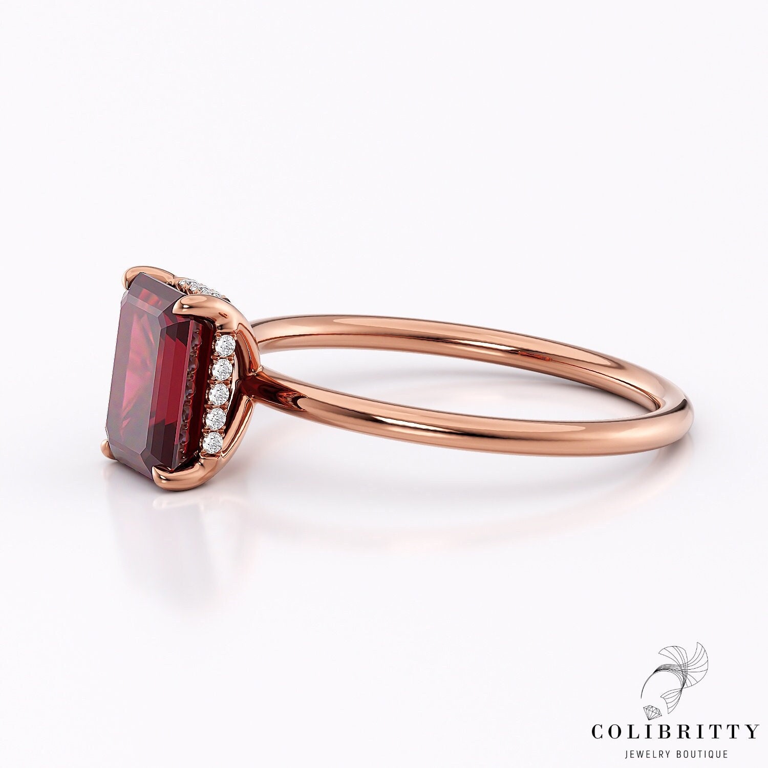 14K Rosegold Rubin Edelstein Ring 1, 4 Ct Juli Geburtsstein Echtes Lab Grown Smaragd Schliff Verlobungsring G Si Diamant Halo von Colibritty