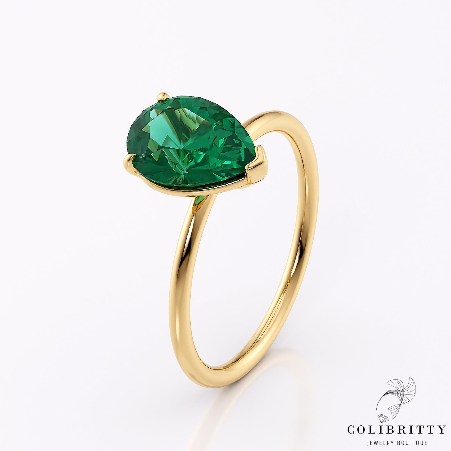 Birnenförmiger Smaragd Ring Gold Versprechen Für Sie 14K 18K Shiny Lab Edelstein 9x7 Mm Grün Ehering Jahrestag Geschenke Frau von Colibritty