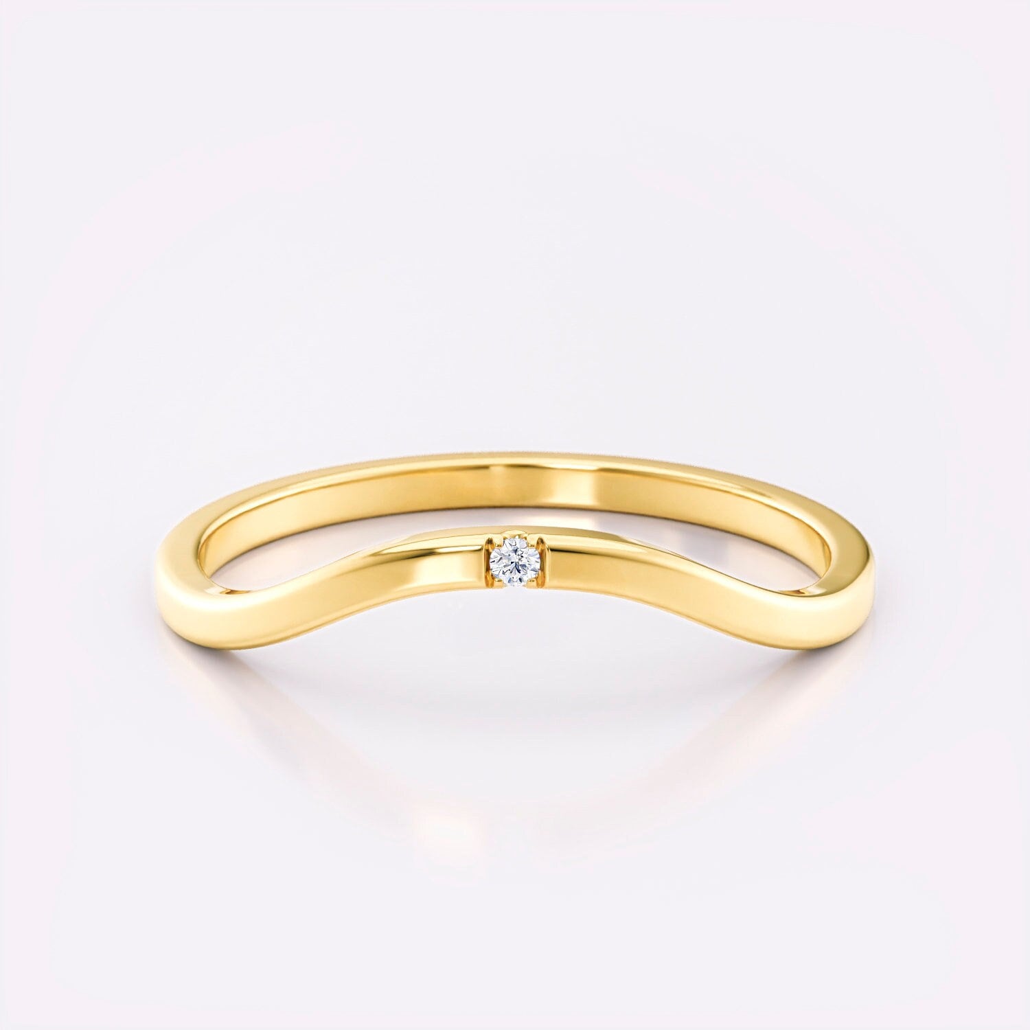Chevron Ehering, 14K Gold Stapelring, 18K Geschwungenes Band, Damen Tiny Diamond Ring von Colibritty