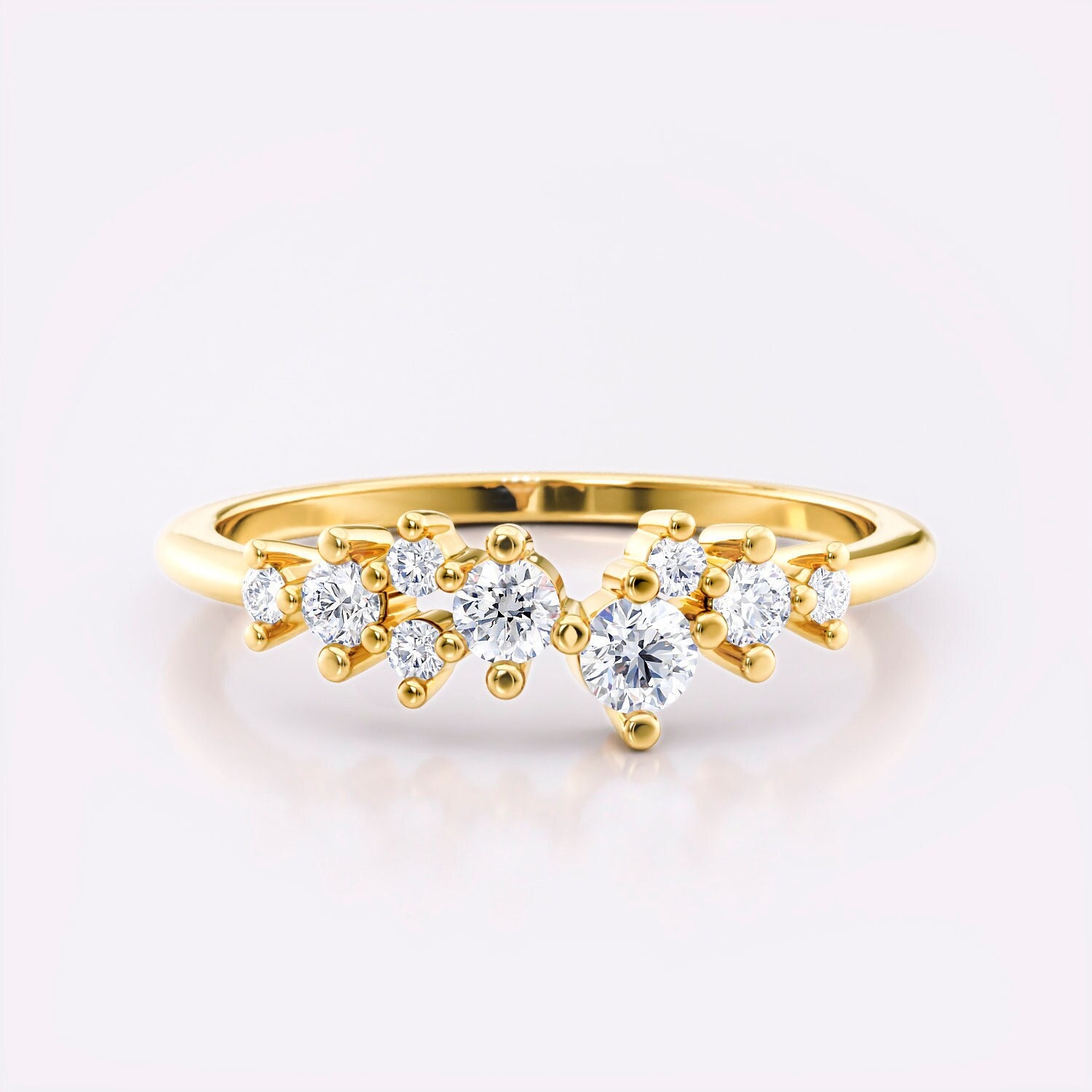 Cluster Diamant Ring Gold Zierliches Ehering - Einzigartiger Echter Stapelring Jahrestag Geschenk Für Frau Valentinstag Sie von Colibritty