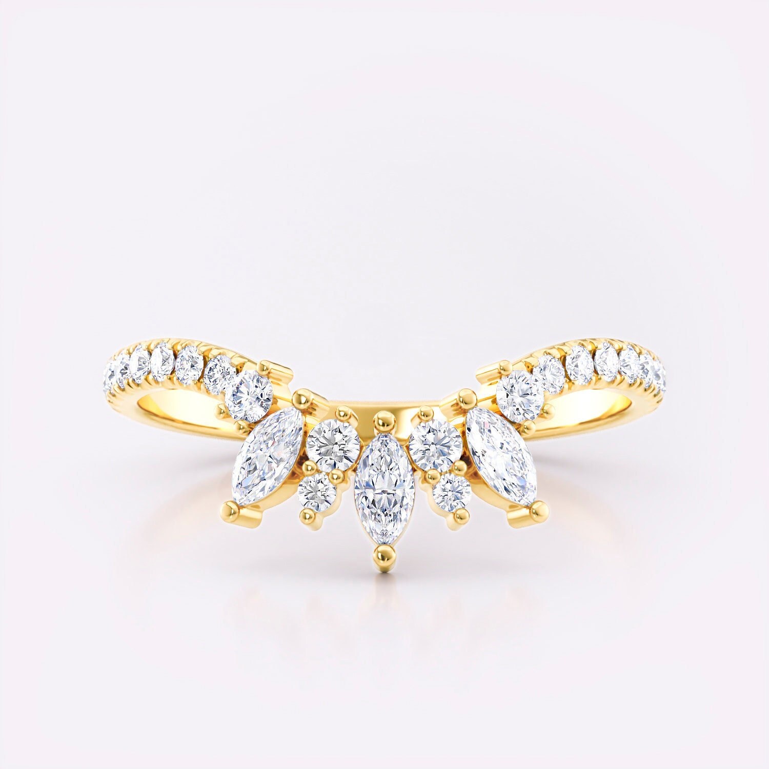 Geschwungener Hochzeitsband Cluster Marquise Diamant Ring - 14K V Versprechen Jubiläum Band Für Frau von Colibritty