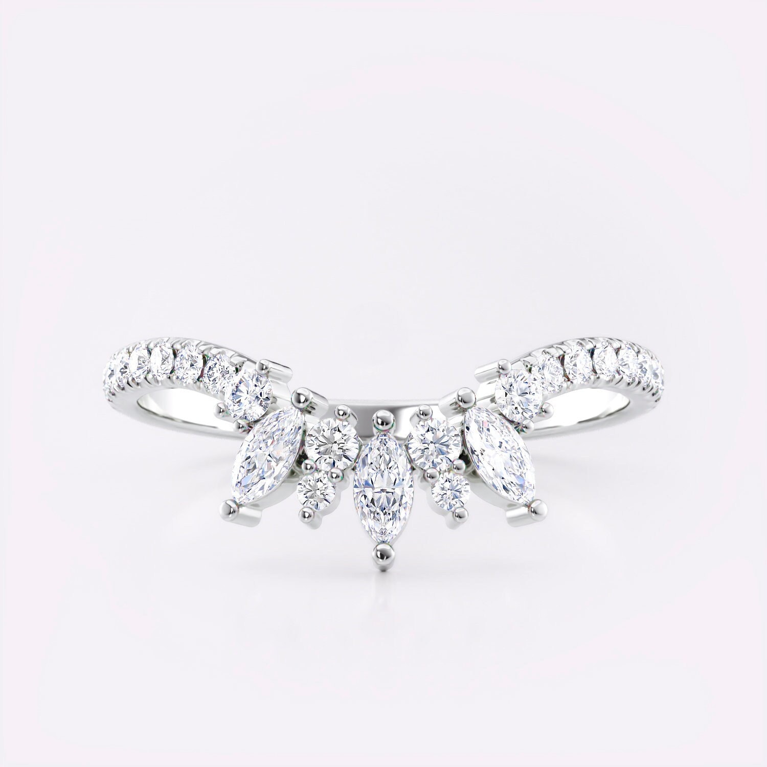 Marquise Band, Ehering Farbloser Diamant, Geschwungener Weissgold/Gelbgold Roségold V-Förmiger Ring Jubiläumsring Marquise Band, Ehering Farbloser Diamant, Geschwungener Weissgold/Gelbgold Roségold V-Förmiger Ring Jubiläumsring von Colibritty