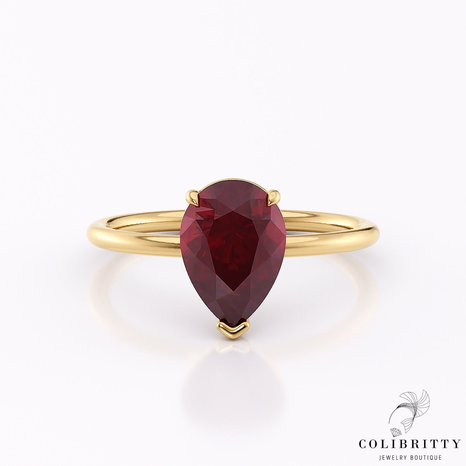 Rubin Versprechen Ring Solitär Pear Cut Red Edelstein 14K Gold Big Tear Drop Verlobungsring 18K Minimalist Ihr Geburtsstein von Colibritty