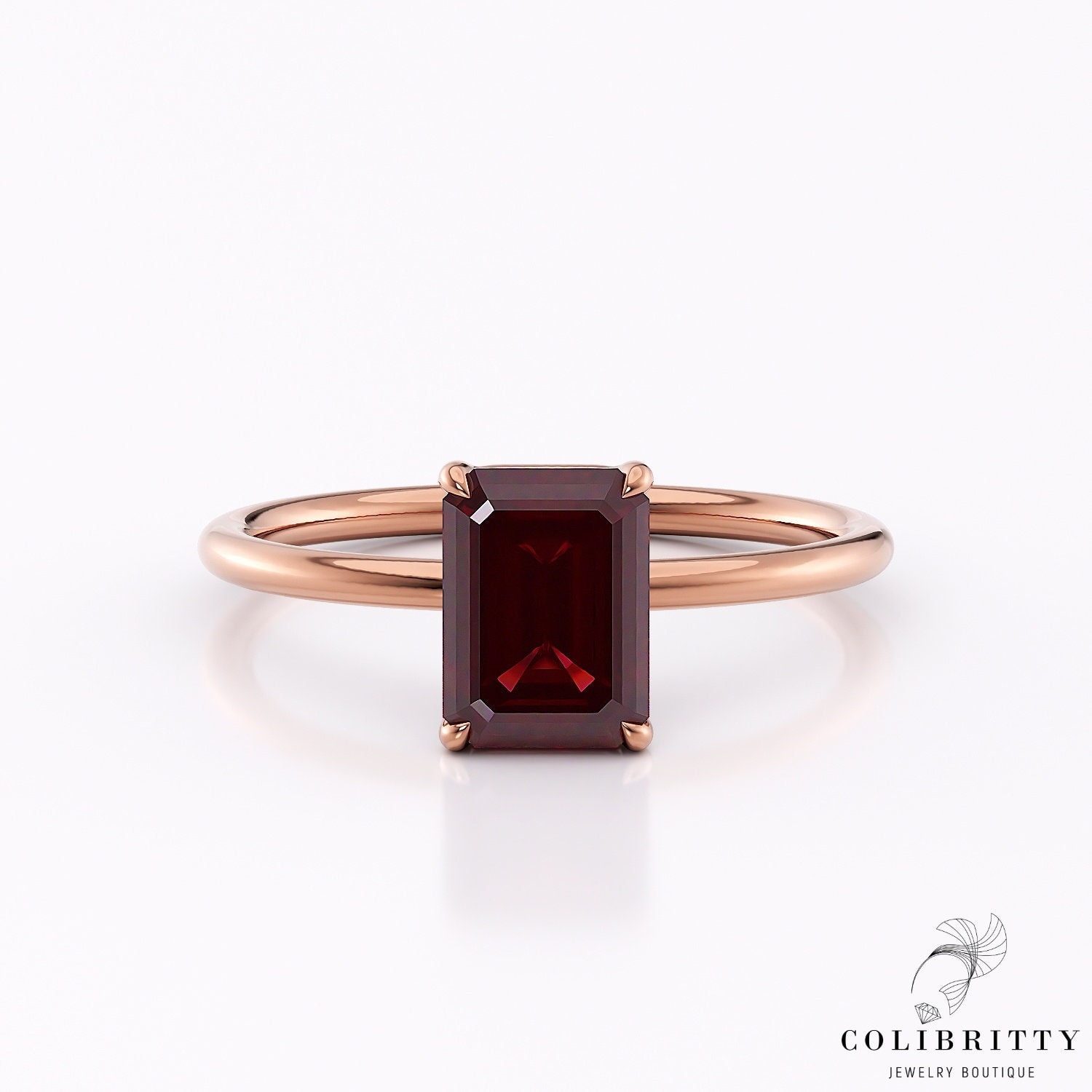 Smaragd Cut Rubin Solitär Ring Roségold Versprechen 1, 4 Ct Lab Grown Rot Edelstein Geburtsstein Hochzeit Jahrestag Geschenk Für Sie von Colibritty