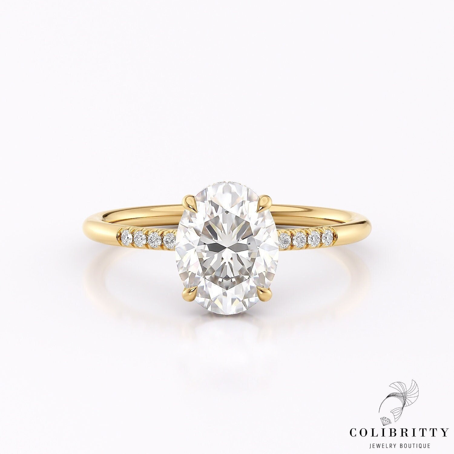 Verlobung Moissanit Ring Oval Gold - 28 Diamanten Versteck Heiligenschein Verlobungsantrag Hochzeitstag Geburtstag Geschenk Für Frauen von Colibritty