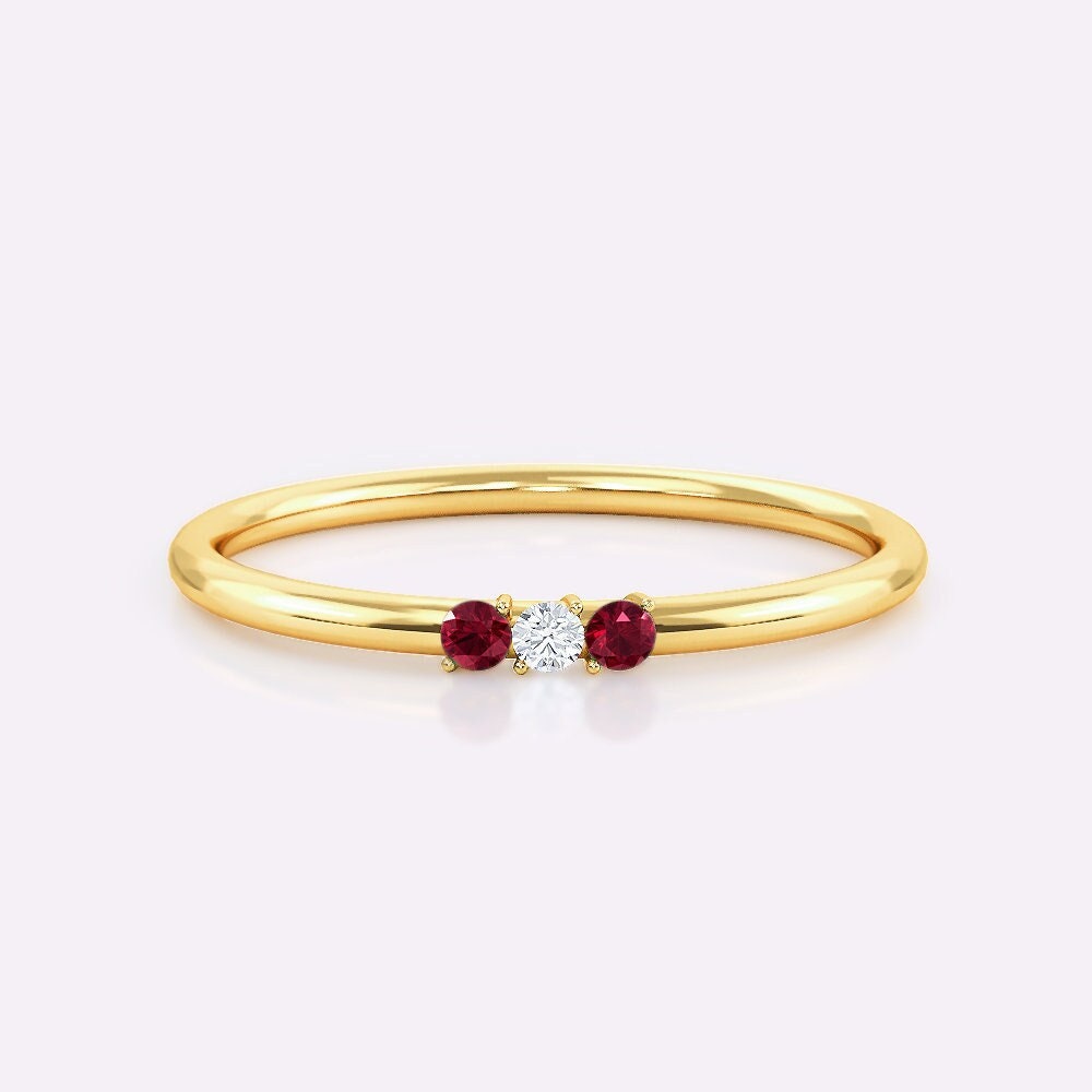 Zierliche Rubin Gold Ring Für Mama Frauen Minimalistisch Dünn Rot & Diamant Jahrestag Versprechen Hochzeit Band Juli Geburtsstein Schmuck Geschenk von Colibritty