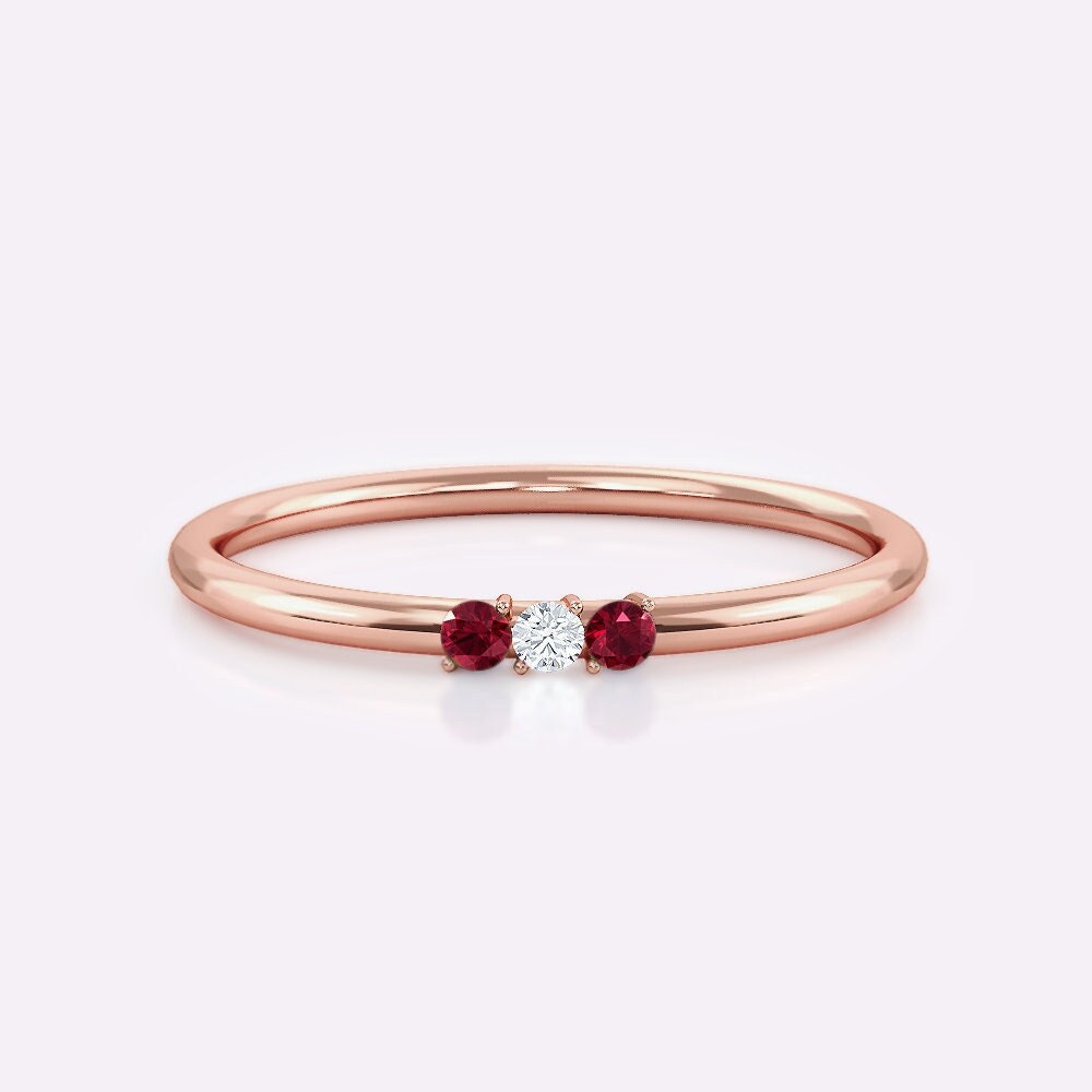 Zierliche Rubin Rose Gold Ring Für Frauen Verlobung Dünner Roter & Diamant Jahrestag Vorschlag Hochzeit Geburtstag Band Juli Geburtsstein Geschenk von Colibritty