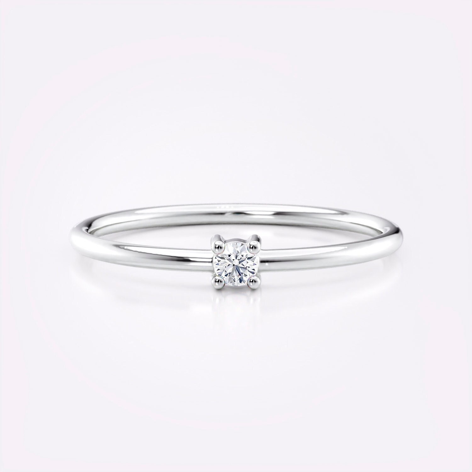 Zierlicher Solitär Stapelring Diamant Dünn Minimalistisch Erschwinglich Stapeln Sie Jahrestag Frauen Mutter Geburtstag Geschenk Schmuck Weiß Roségold von Colibritty