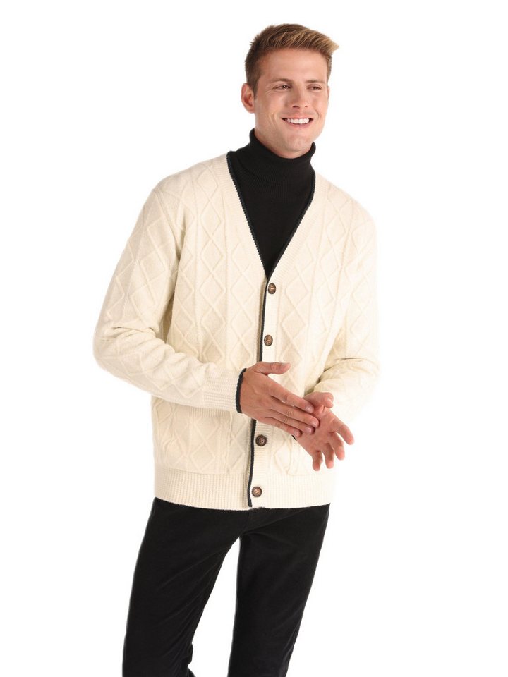 Colins Cardigan Geknöpfter weißer Herren-Strickjacke, normaler Passform V Ausschnitt von Colins