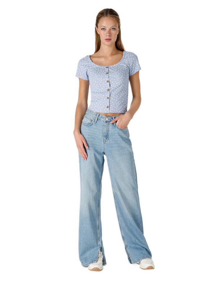 Colins Girlfriend-Jeans Damen-Jeanshose mit normaler Passform, hoher Taille und weitem Bein von Colins