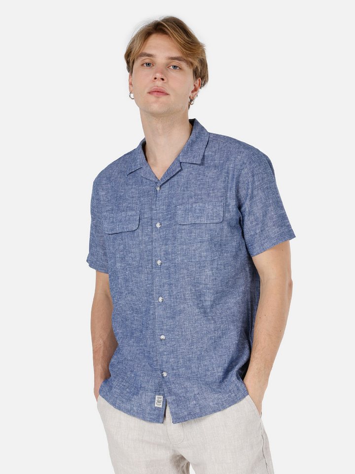 Colins Jeanshemd Colins Comfort Fit Shirt Neck Unifarbenes Herren Kurzarmhemd von Colins