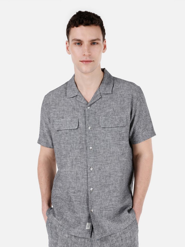 Colins Jeanshemd Colins Comfort Fit Shirt Neck Unifarbenes Herren Kurzarmhemd von Colins