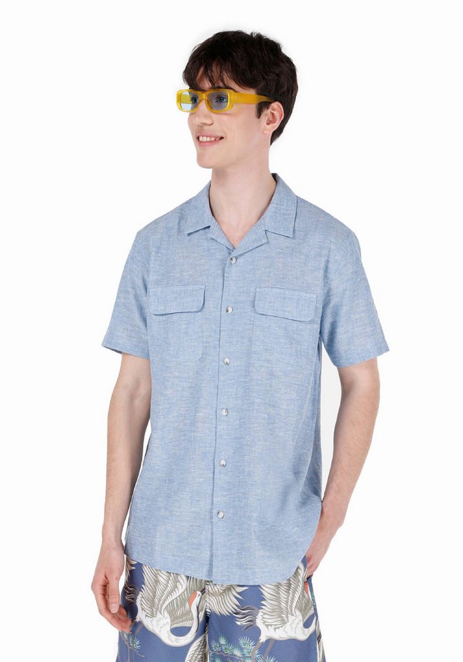 Colins Jeanshemd Colins Comfort Fit Shirt Neck Unifarbenes Herren Kurzarmhemd von Colins