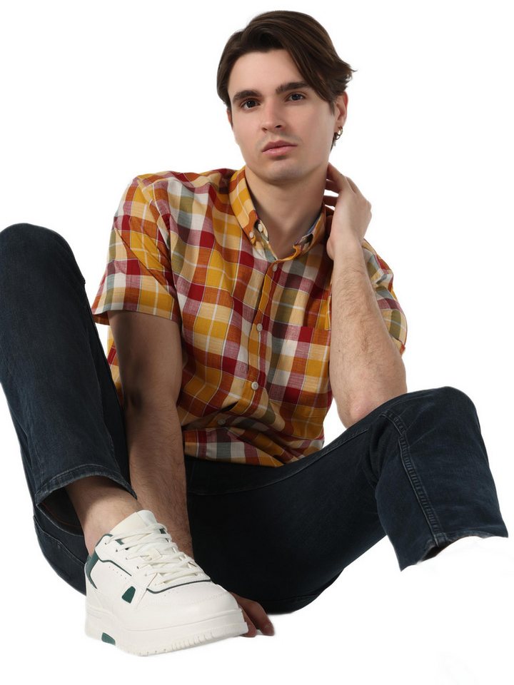 Colins Jeanshemd Colins Regular Fit Shirt Neck Plaid Herren Kurzarmhemd von Colins