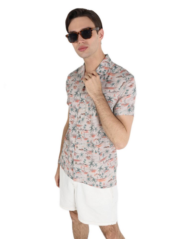 Colins Jeanshemd Colins Regular Fit Shirt Neck Printed Herren Kurzarmhemd von Colins