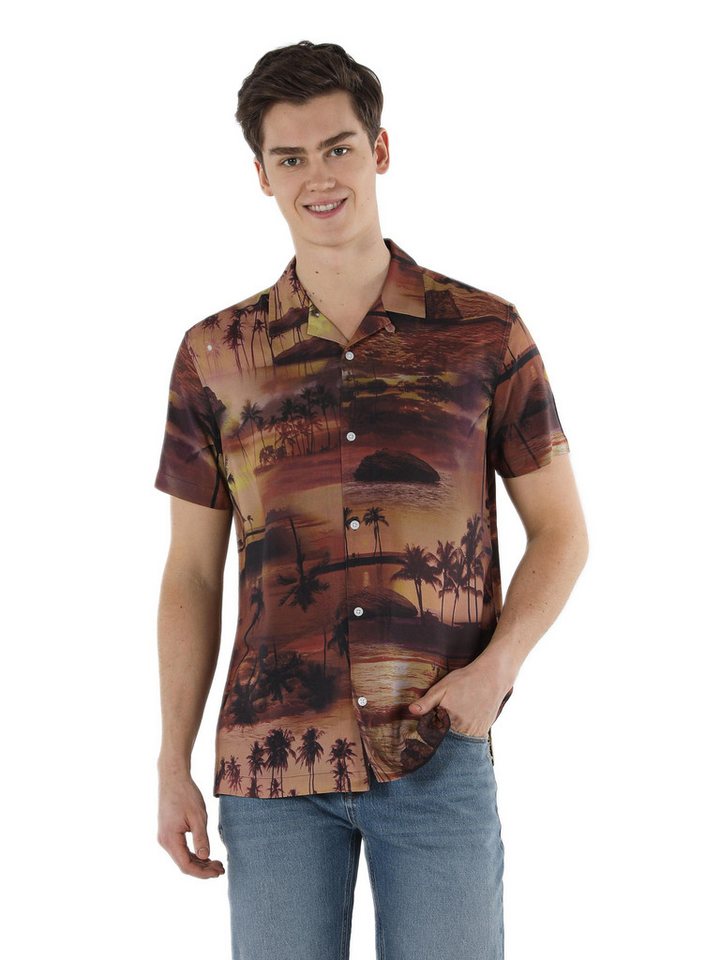 Colins Jeanshemd Colins Regular Fit Shirt Neck Printed Herren Kurzarmhemd von Colins