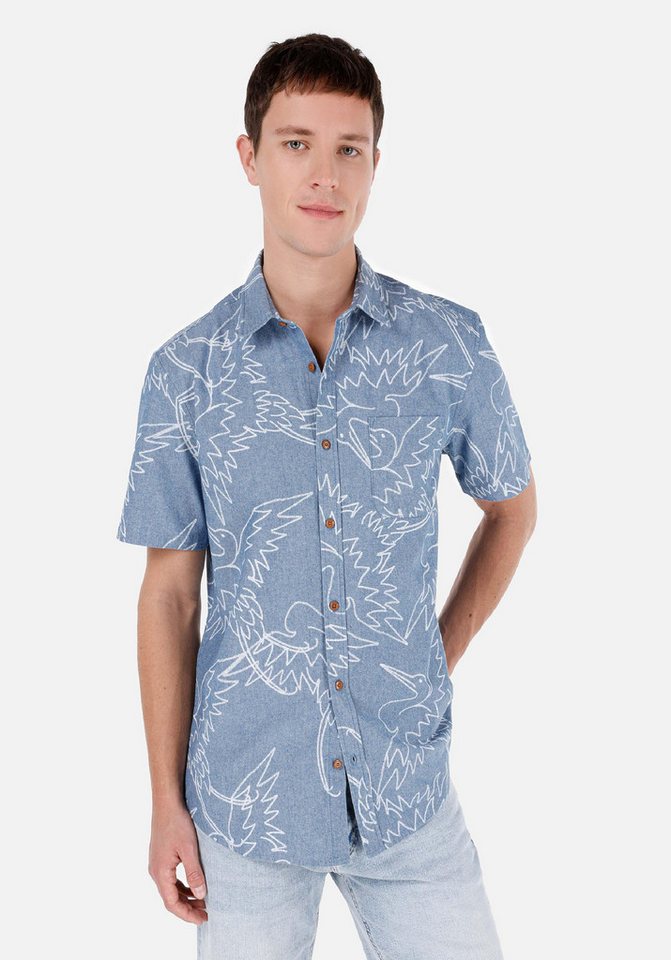 Colins Jeanshemd Colins Regular Fit Shirt Neck Printed Herren Kurzarmhemd von Colins