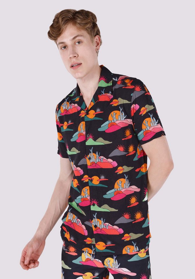 Colins Jeanshemd Colins Regular Fit Shirt Neck Printed Herren Kurzarmhemd von Colins