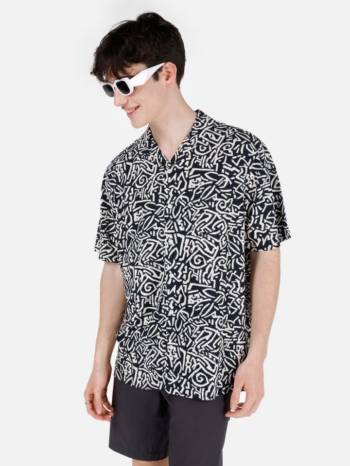 Colins Jeanshemd Colins Regular Fit Shirt Neck Printed Herren Kurzarmhemd von Colins