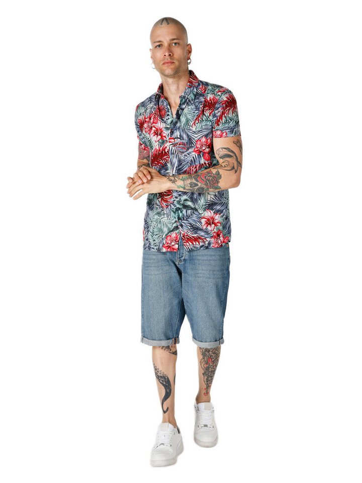 Colins Jeanshemd Colins Regular Fit Shirt Neck Printed Herren Kurzarmhemd von Colins