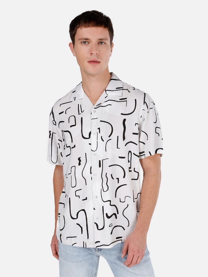 Colins Jeanshemd Colins Regular Fit Shirt Neck Printed Herren Kurzarmhemd von Colins