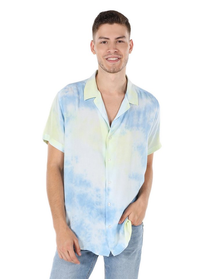 Colins Jeanshemd Colins Regular Fit Shirt Neck Printed Herren Kurzarmhemd von Colins