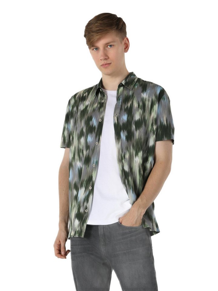 Colins Jeanshemd Colins Regular Fit Shirt Neck Printed Herren Kurzarmhemd von Colins