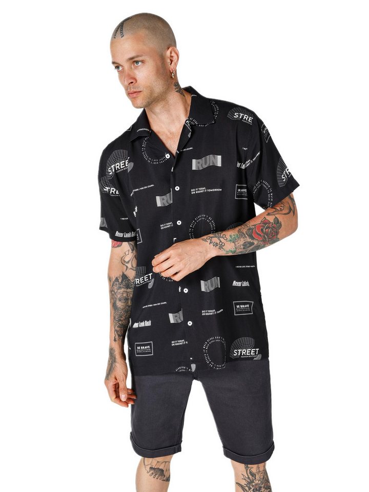 Colins Jeanshemd Colins Regular Fit Shirt Neck Printed Herren Kurzarmhemd von Colins