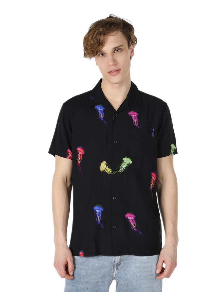 Colins Jeanshemd Colins Regular Fit Shirt Neck Printed Herren Kurzarmhemd von Colins