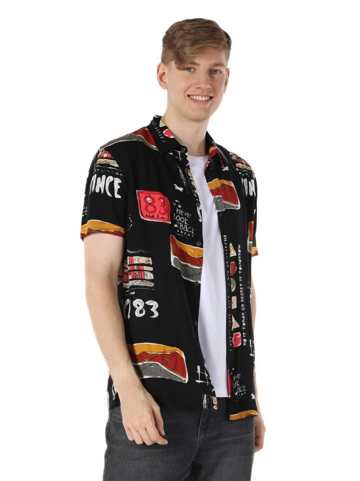 Colins Jeanshemd Colins Regular Fit Shirt Neck Printed Herren Kurzarmhemd von Colins