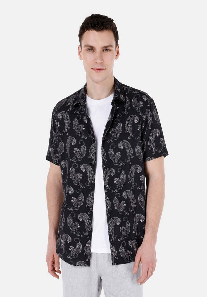 Colins Jeanshemd Colins Regular Fit Shirt Neck Printed Herren Kurzarmhemd von Colins