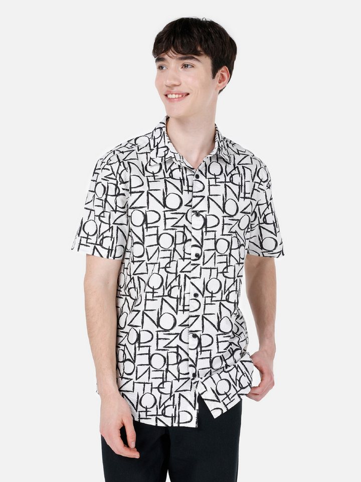 Colins Jeanshemd Colins Regular Fit Shirt Neck Printed Herren Kurzarmhemd von Colins